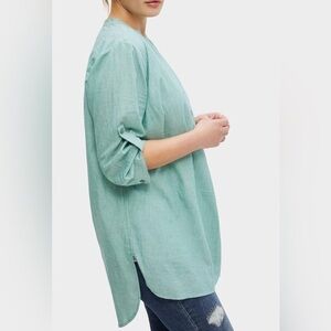 ELLOS Women's LARGE Striped Henley Tunic Scandinavian design Long Top size L